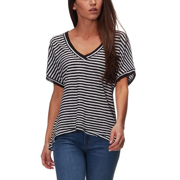 We The Free Black and White Striped V-Neck Tee - Picture 3 of 4